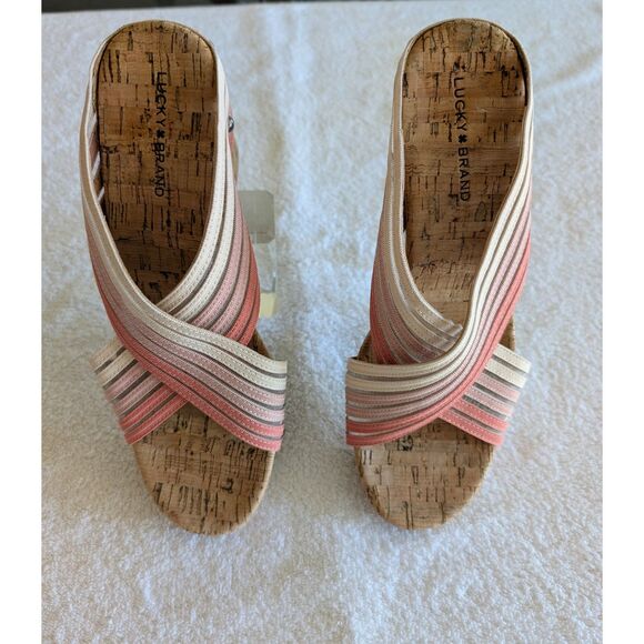 Lucky Brand Mykayla Cork Wedge Sandals 8.5 Striped Slide Platform NWOT - Picture 9 of 10